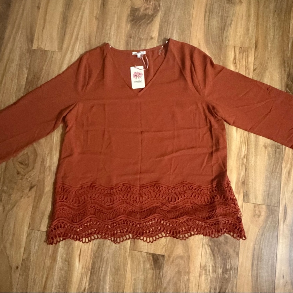 Entro Terracotta Blouse with Crochet Hem